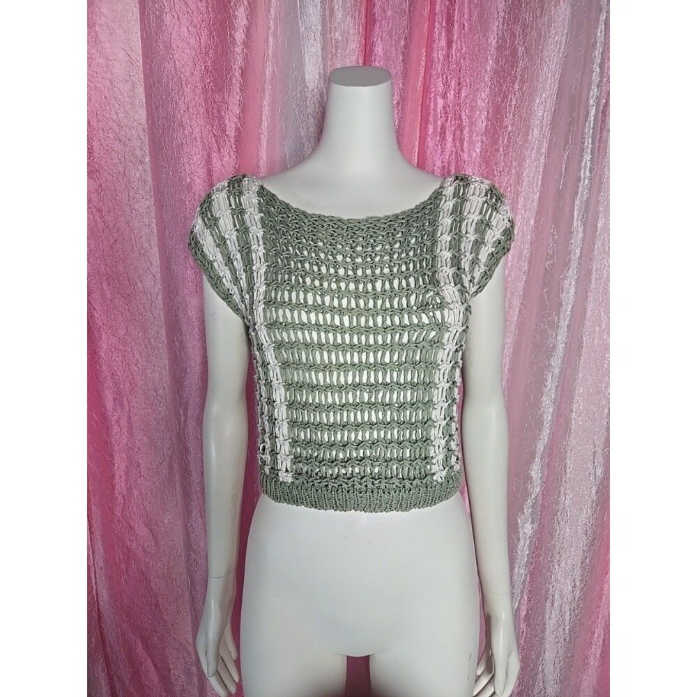 Organic Cotton Green Sheer Crochet Crop Top Size Medium